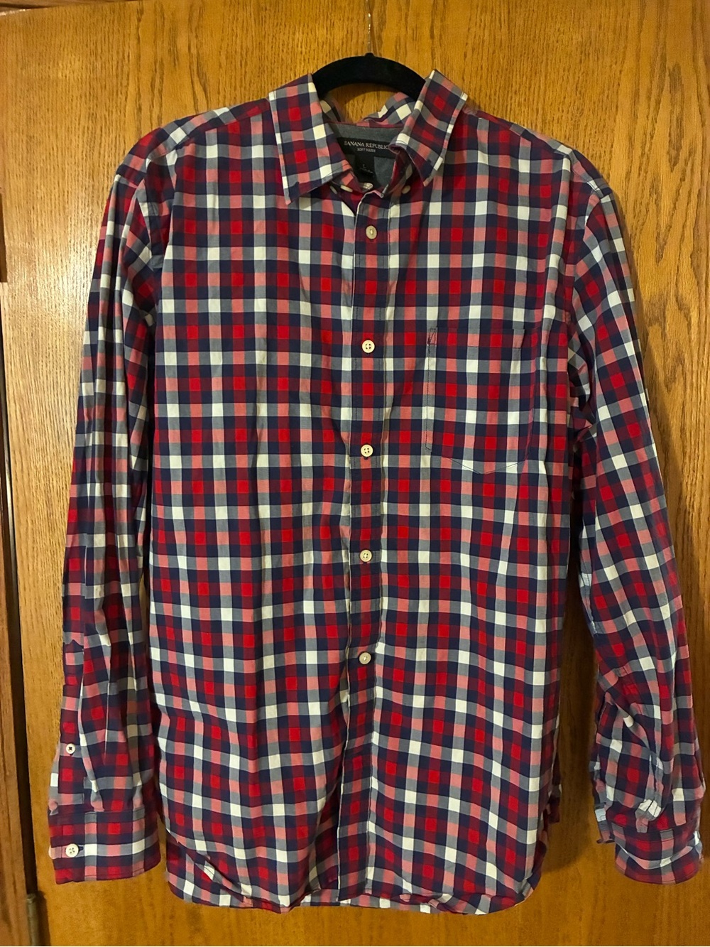 Banana Republic Red, Blue & White Plaid Button-Down Shirt
